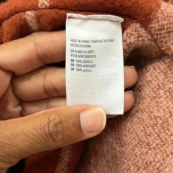 American Eagle Rust Striped Fringe Poncho Shawl Size One Size - Picture 6 of 8